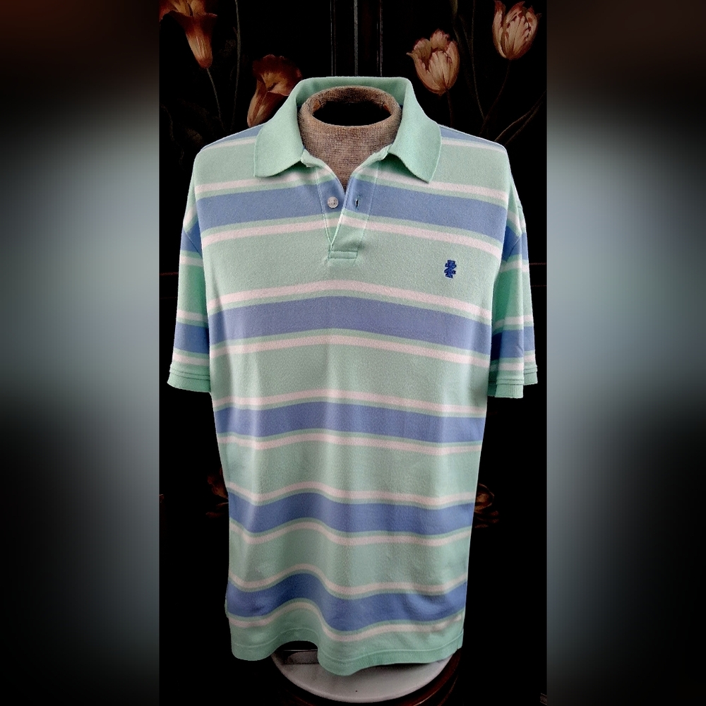 Izod Men's Polo Shirt - Mint Green and Lavender Stripes